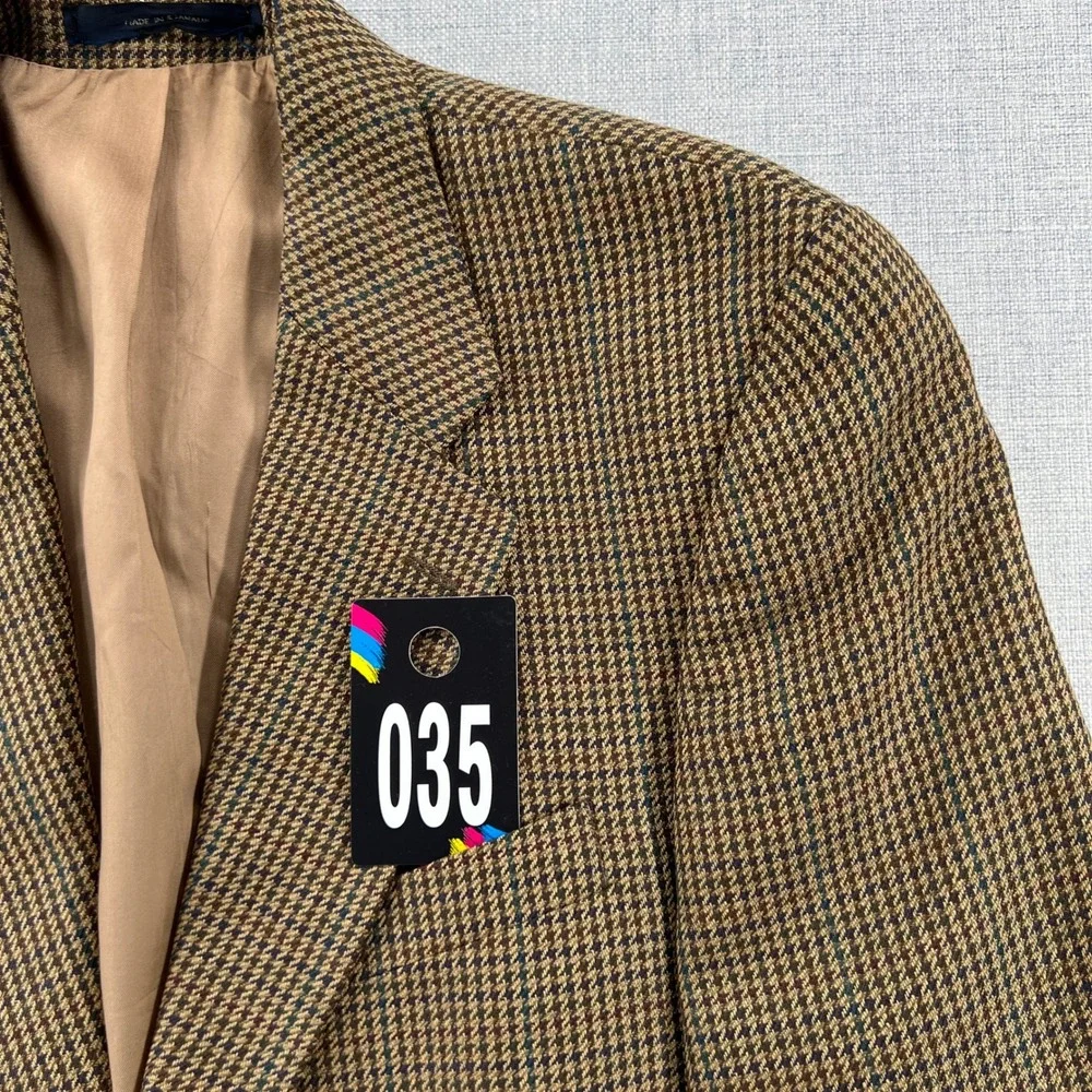 VTG 90s Polo University Club Ralph Lauren Brown Houndstooth Silk Wool Blazer 44R